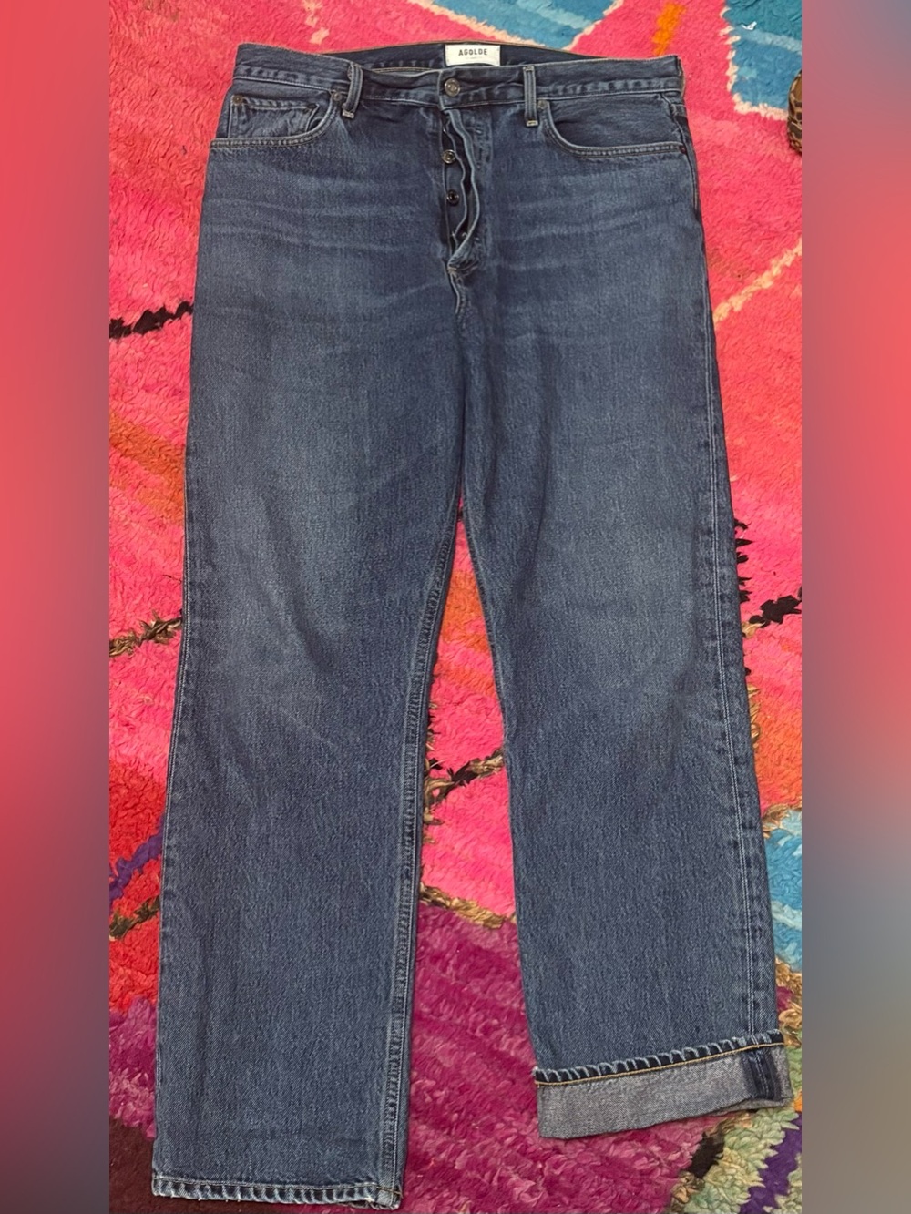 Agolde 90s Pinch Waist Mid-Blue High-Rise Straight Leg Jeans - Picture 3 of 7